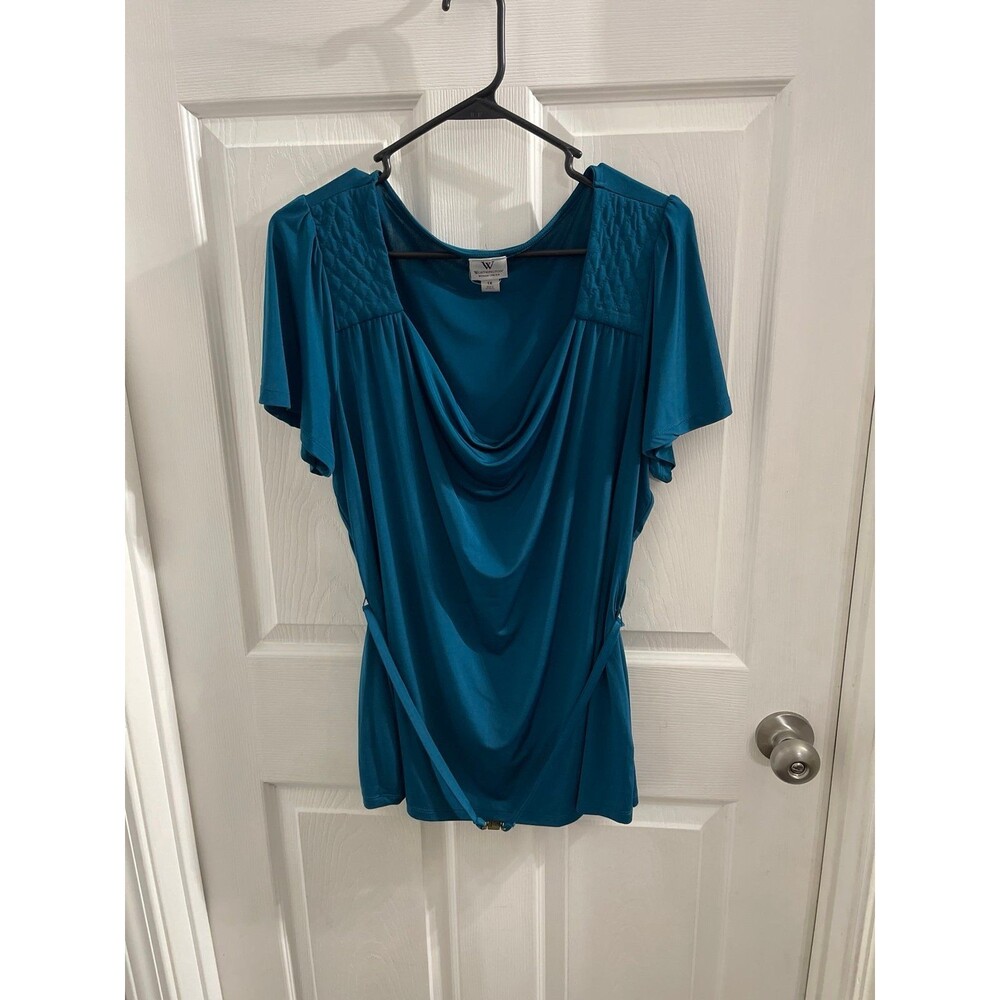 Worthington Teal Short Sleeve Belted Top Size 1X